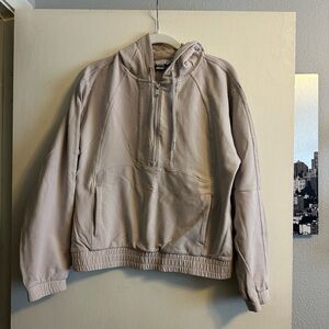 Beige Hooded Quarter-Zip Hoodie